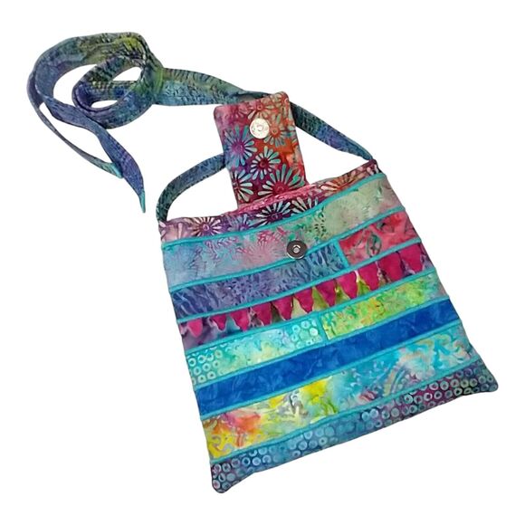 Handmade SieberDesigns Multicolored Batik Crossbody Purse Adjustable Strap - Picture 3 of 8